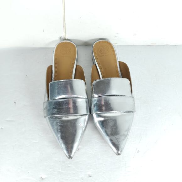 Tory Burch Women's Rosalind 20MM US9M Silver Leather Pointed Toe Flat Mule Shoe - Picture 3 of 16